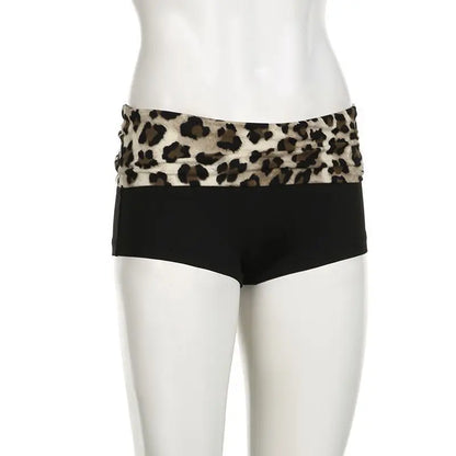 Contrast Patchwork Leopard Low Waist Slim Sexy Booty Shorts Womens Baddie Outfits