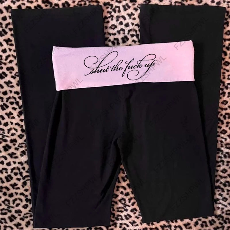 Letter Print Harajuku Hip Hop Oversized High Waist Sport Pants Women Y2K Casual Fashion Versatile Loose Straight Wide Legs