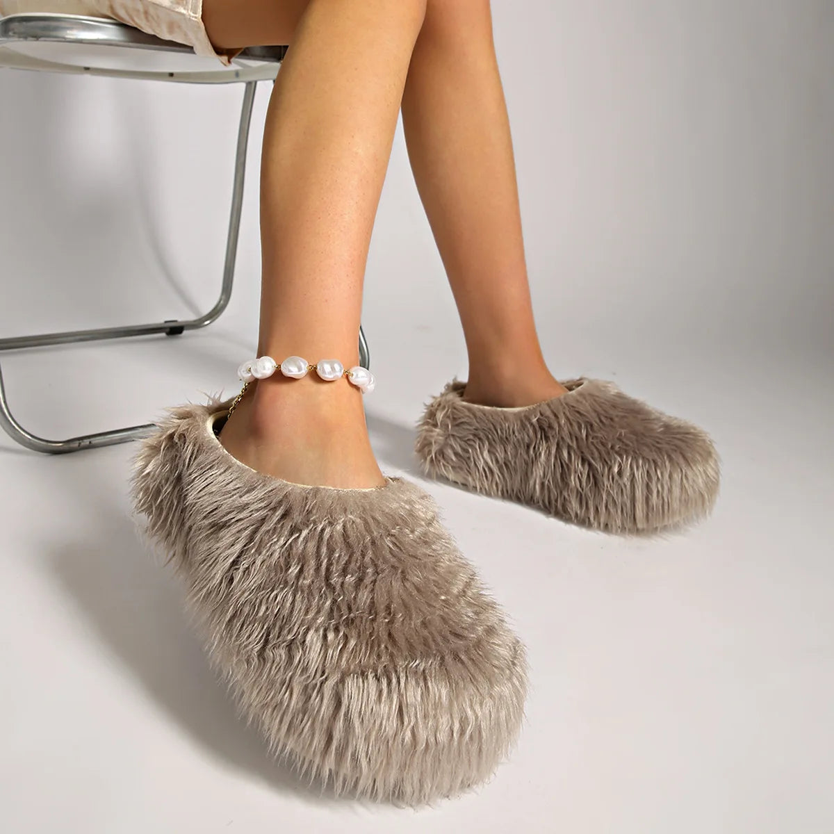 New Fur Slippers Imitation Fur Mueller Shoes Famous Height thick Soled Slippers
