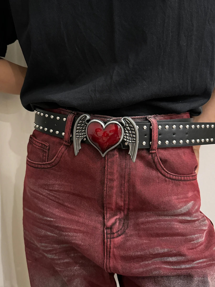 Unisex Jeans Belt sword red heart Goth Y2k Fashion Belts For Women High Quality Luxury Brand Rivet Punk Accessory Men Waistband
