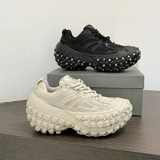 Fashion Brand Men's Or Women's Thick-soled Sports Shoes 2026 Spring New Rivet Design Couple Sports Shoes Breathable Casual Shoes