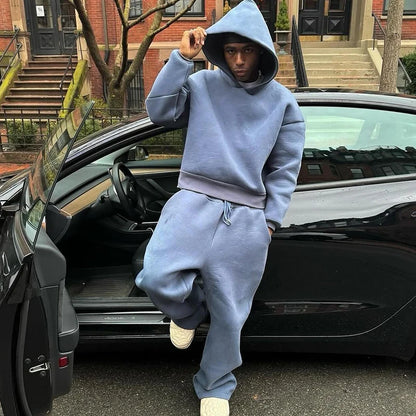Male Autumn New 2 Piece Set Casual Solid Couple's Hooded Sweatshirt Loose Sweatpants Jogging Sweatshirt Trousers Outfits Suits ﻿