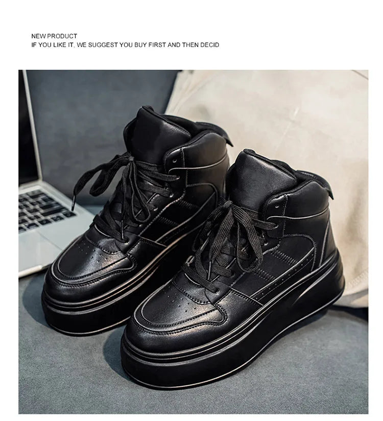 New 2025 Men's Thick Bottom Sneakers Spring Autumn Style Breathable Anti-Slip Heightening Casual Sports Platform Shoes