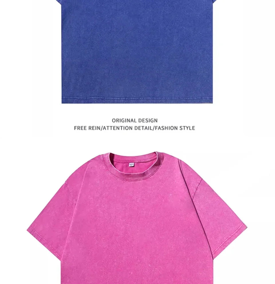 American Style Retro Heavyweight Solid Color Short Sleeved T-shirt Men Women Summer Street Trendy Washed Old Oversized Clothes