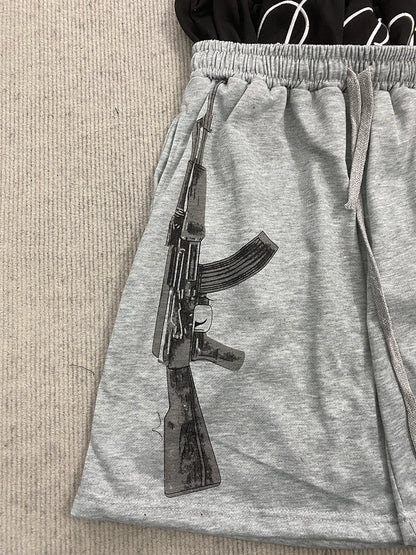 Summer Fashion Trend AK Printed Shorts Fake Two-Piece Double Waistband Casual Versatile Loose Five-Quarter Pants