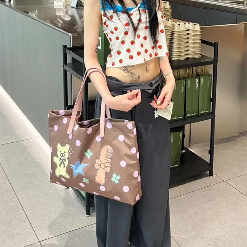 Brand Portrait Print Tote Bag Large Capacity Top-handle Shopper Bag Fashion Pvc Kraft Paper Shoulderbag Waterproof Pouch Storage