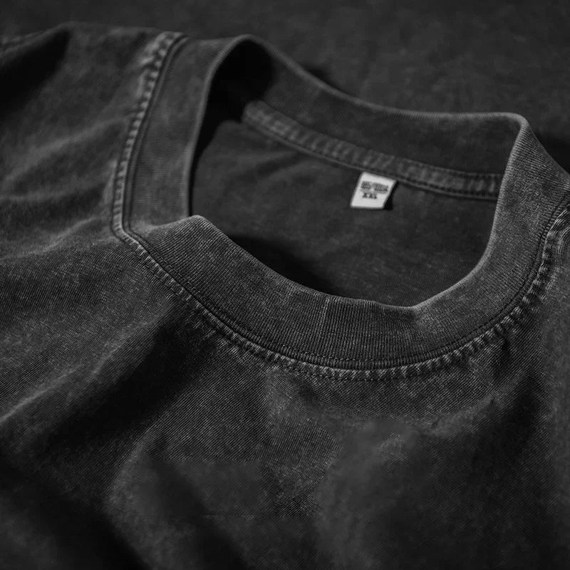 American Style Retro Heavyweight Solid Color Short Sleeved T-shirt Men Women Summer Street Trendy Washed Old Oversized Clothes