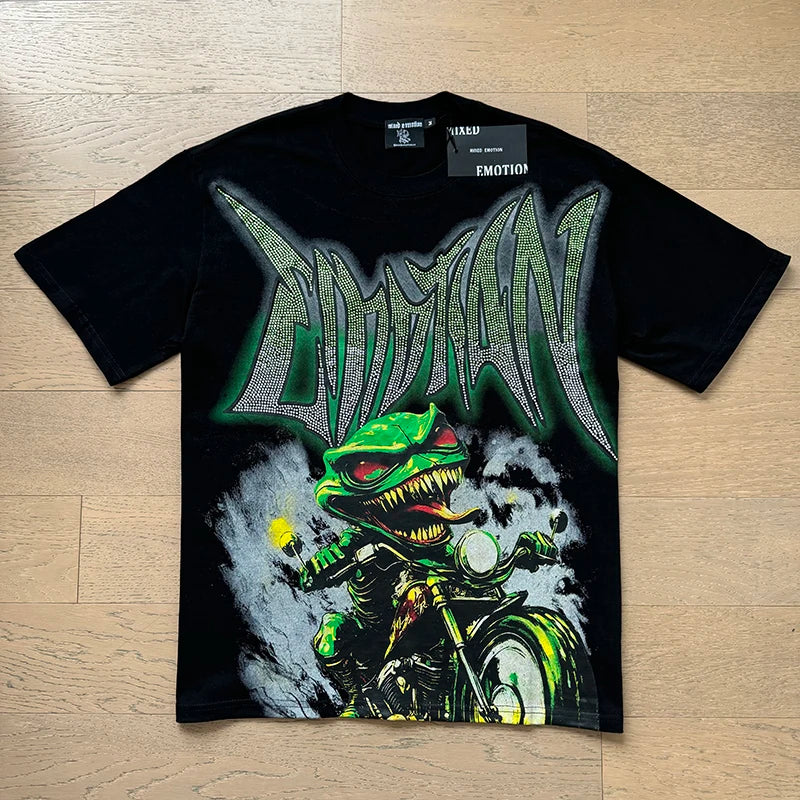Fashion Brand MIXED EMOTION T-shirts Men Women Couple Streetwear Angel Print Summer Top Tee Round Neck Short Sleeve