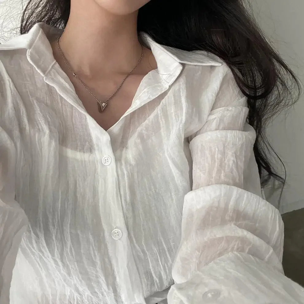 Trendy Shirt Blouse Simple Thin Pure Color Anti-UV Shirt Anti-fade Shirt Top Women Solid Color Sun Protection Shirt Streetwear