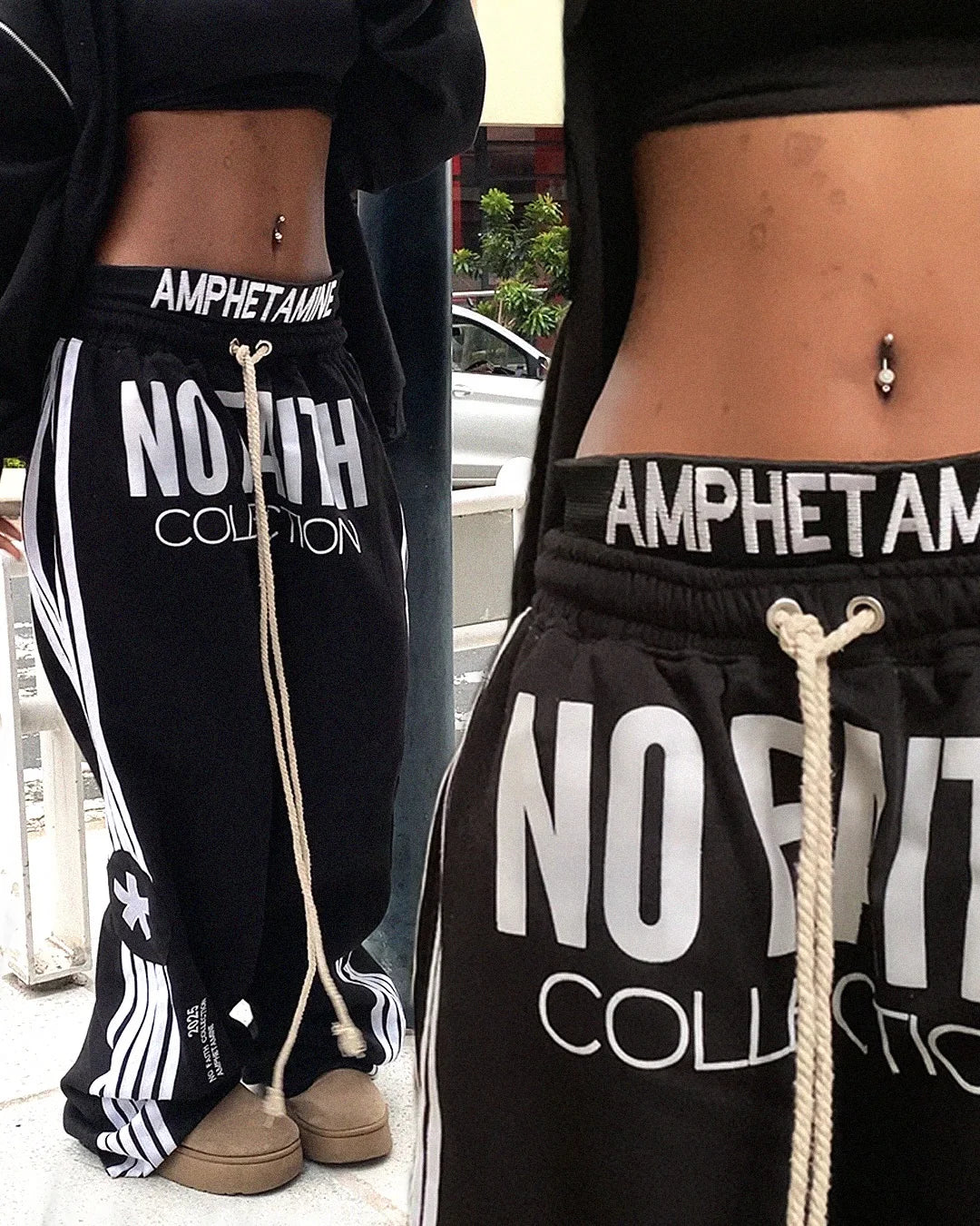 Y2K Fashion Streetwear Gothic Punk Striped Letter Embroidery Trendy Sweatpants Retro Loose Hip Hop Casual Stretch Jogging Pants