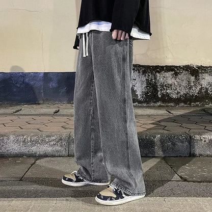 Korean Style Streetwear New Fashion Baggy Casual Men Jeans High Street Harajuku  Denim Trousers Men Brand pants Black grey Blue