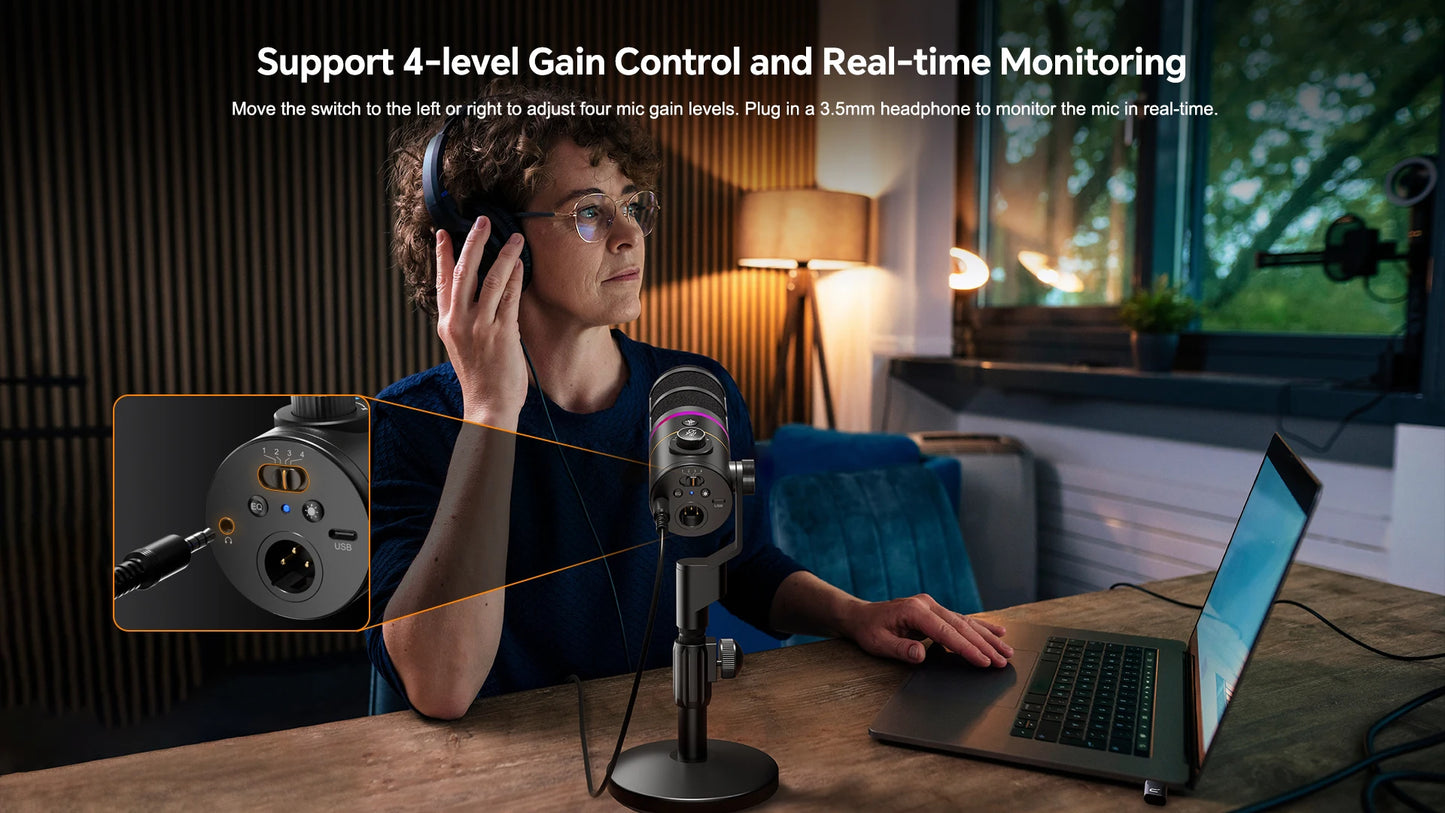COMICA D10/D10 PRO RGB Cardioid USB/XLR Dynamic Desktop Gaming Mic Wired/Wireless Microphone for Streaming Interview Podcast