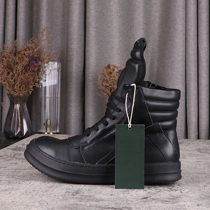 Fashion Men's Casual Shoes Inverted Triangle Design Leather Shoes for Women Black Solid Women's Sneakers Lace-up Men's Shoes