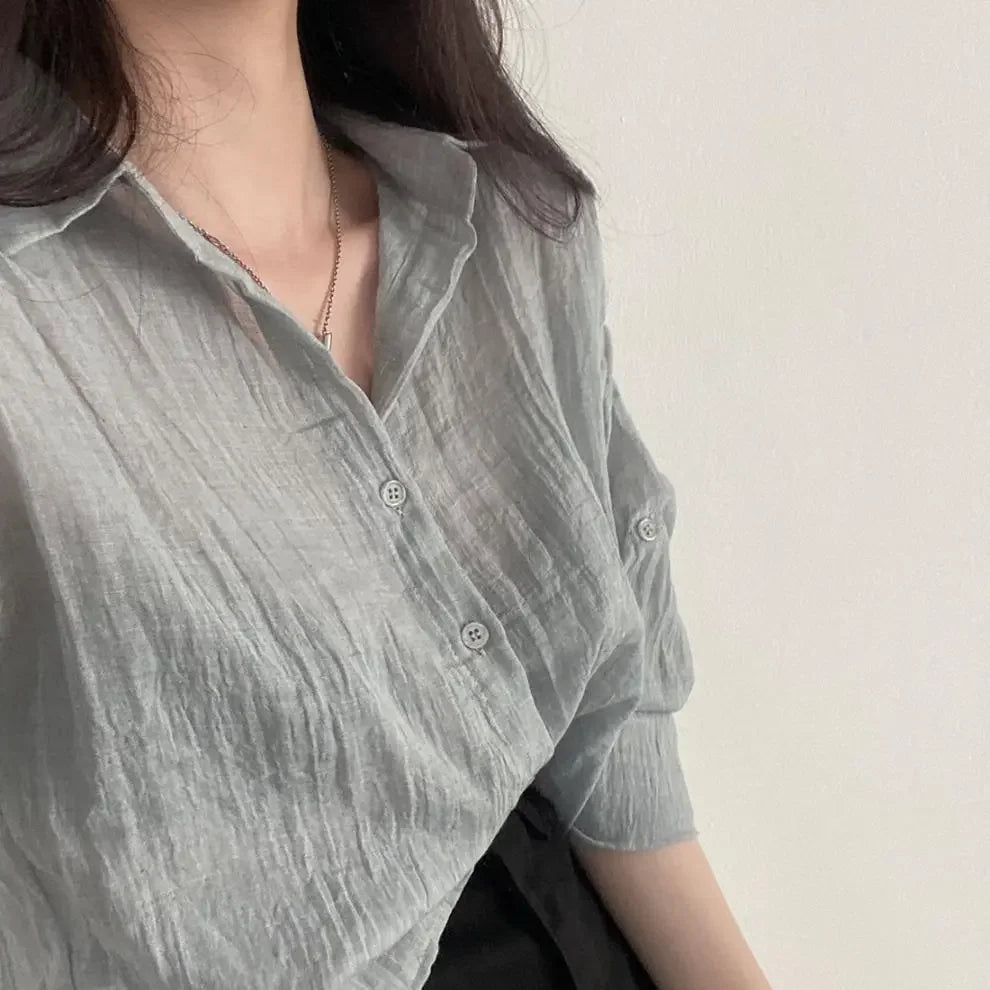 Trendy Shirt Blouse Simple Thin Pure Color Anti-UV Shirt Anti-fade Shirt Top Women Solid Color Sun Protection Shirt Streetwear