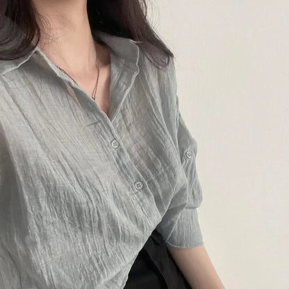 Trendy Shirt Blouse Simple Thin Pure Color Anti-UV Shirt Anti-fade Shirt Top Women Solid Color Sun Protection Shirt Streetwear