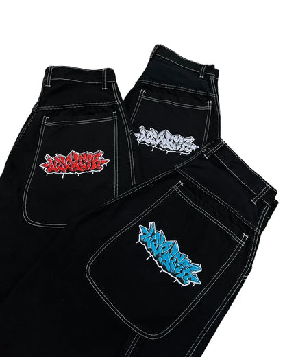 Harajuku Money Print Streetwear Jeans High Waist Wide Trouser Black Pants Streetwear Men Hip Hop Women Embroider Y2k Baggy Jeans