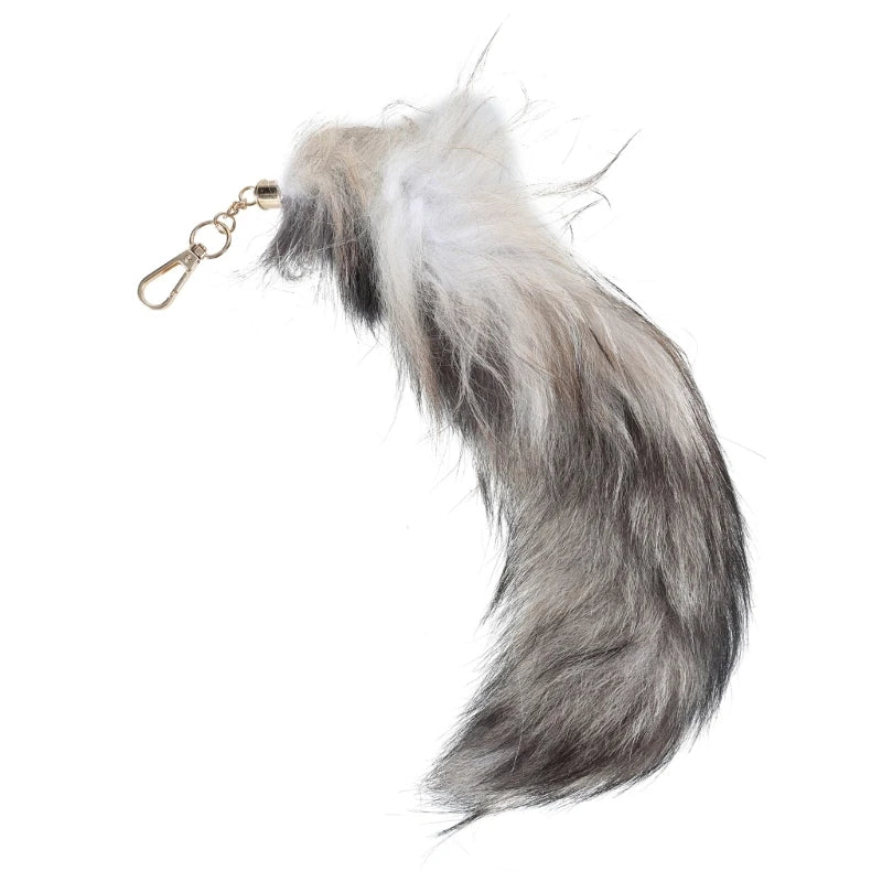Plush-Fox Tail Keychain Furry Racoon Tail Keyring Keychain 28cm Animal Tail Key-Pendant Pompoms Keyring Holder Bag-Decor
