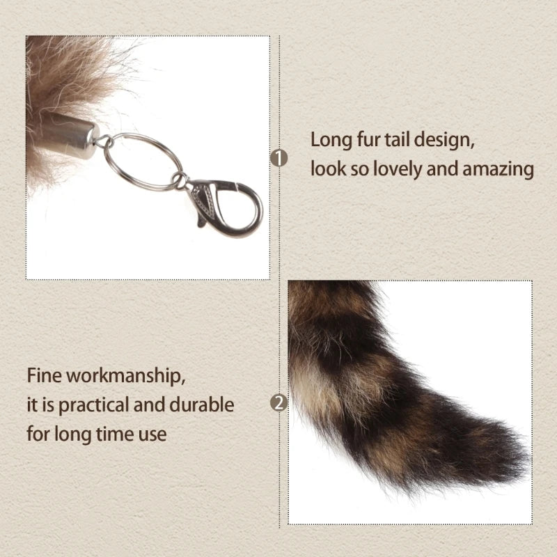 Plush-Fox Tail Keychain Furry Racoon Tail Keyring Keychain 28cm Animal Tail Key-Pendant Pompoms Keyring Holder Bag-Decor