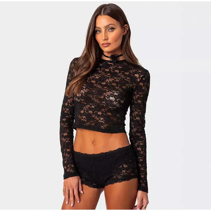 White Lace Printed Shirts Tops Women Full Sleeve Hollow Out Single Breasted Patchwork Blouse 2026 Lady Fashion Shrug Shirts New