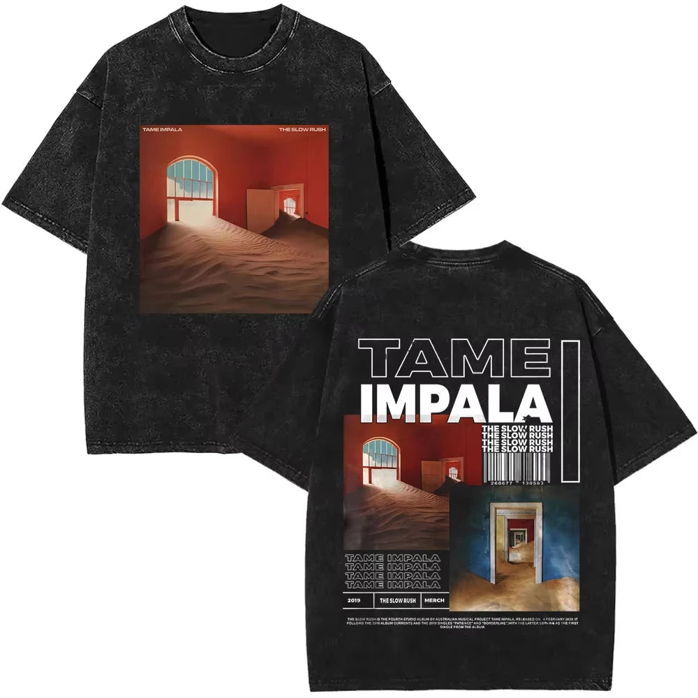2025 Washed Vintage Tame Impala Graphic Print T-shirts Men's Clothing Pop Rock Band T-shirt Men Women Fashion Retro T Shirt