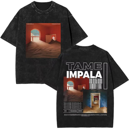 2025 Washed Vintage Tame Impala Graphic Print T-shirts Men's Clothing Pop Rock Band T-shirt Men Women Fashion Retro T Shirt