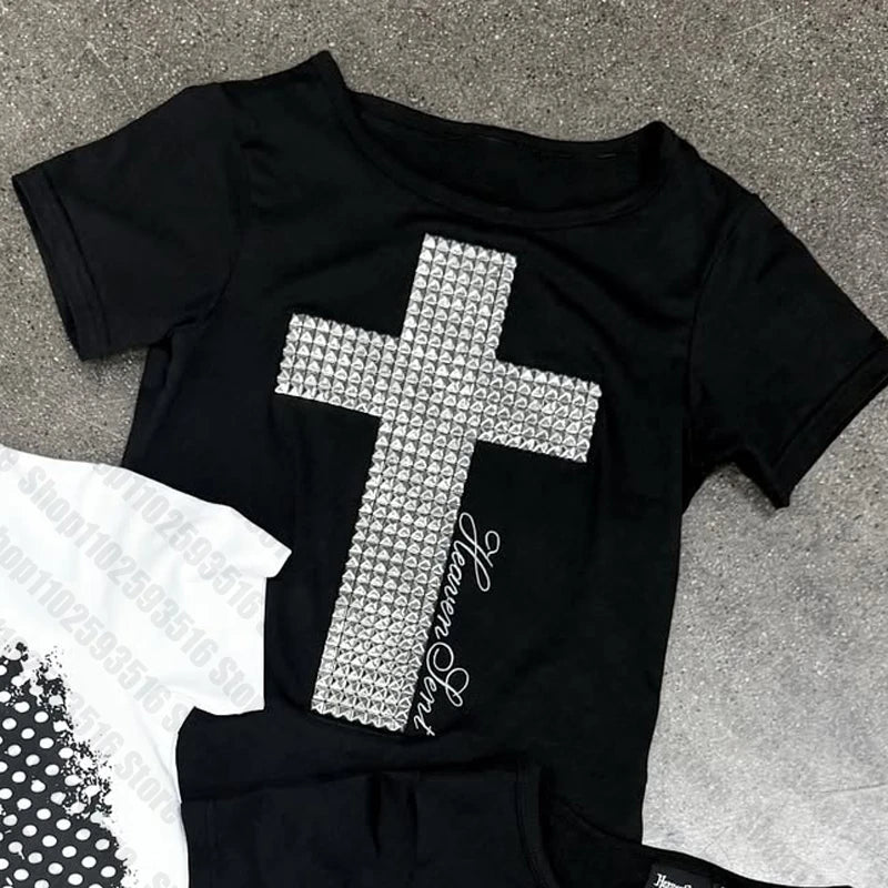 Baby Tees Y2k Kitty Women's Cropped Grunge Clothes Crop Top Women Anime Girl 90s Clothes Vintage Aesthetic Clothing Kpop Goth
