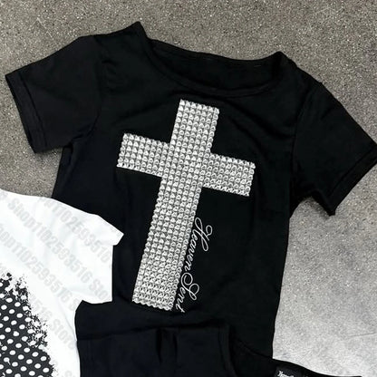 Baby Tees Y2k Kitty Women's Cropped Grunge Clothes Crop Top Women Anime Girl 90s Clothes Vintage Aesthetic Clothing Kpop Goth