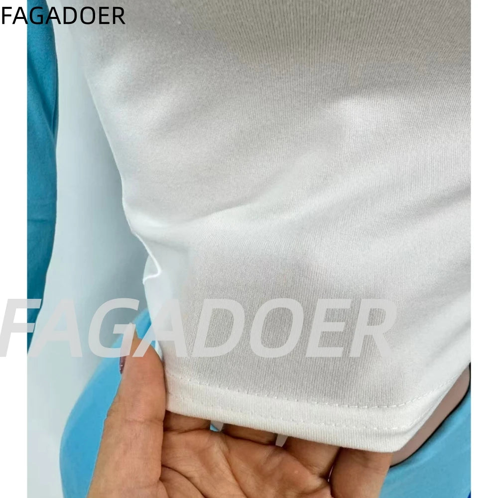 FAGADOER Casual 2 Pieces Set for Woman Long Sleeve Round Neck T-Shirt and High Waist Pants Matching Tracksuits Female Sportswear