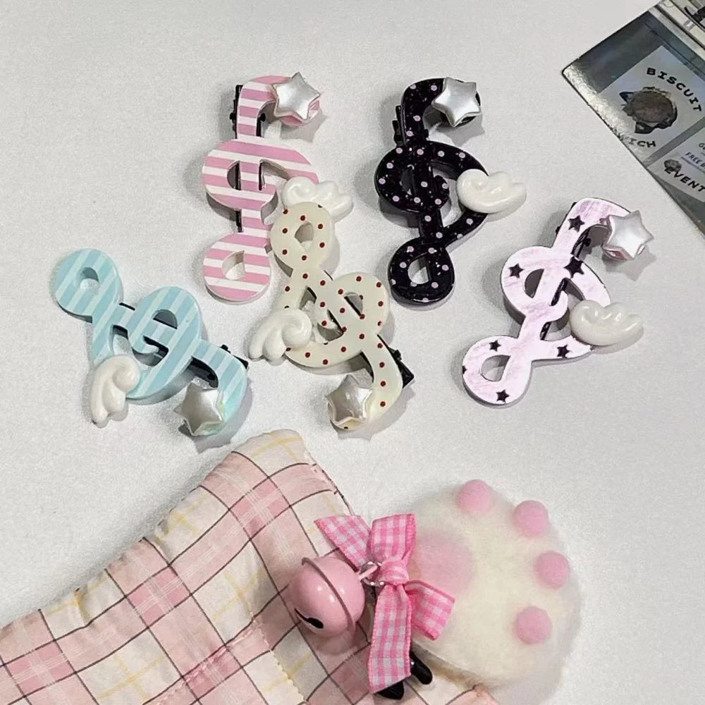 Kawaii trendy hair clips Musical Symbol Resin wings hair jewelry accessories y2k Unique Striped Star girls headband