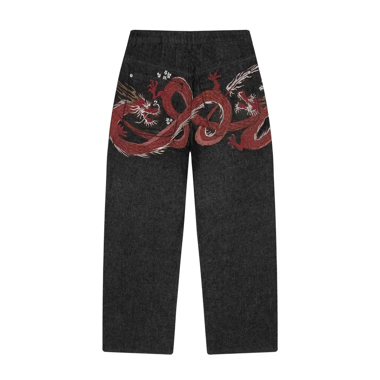 Y2K Two Piece Cherry Blossom Selvedge Embroidery oversized Hoodie Sweatshirt denim fabric American Hip hop Streetwear Pants Set