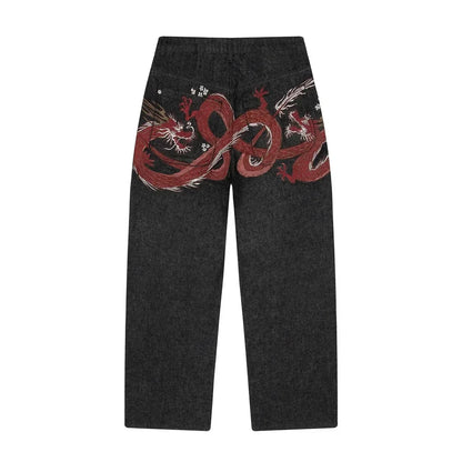Y2K Two Piece Cherry Blossom Selvedge Embroidery oversized Hoodie Sweatshirt denim fabric American Hip hop Streetwear Pants Set