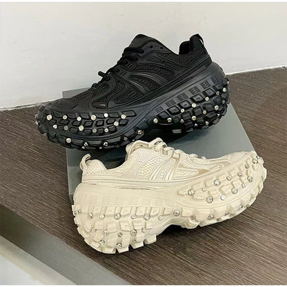 Fashion Brand Men's Or Women's Thick-soled Sports Shoes 2026 Spring New Rivet Design Couple Sports Shoes Breathable Casual Shoes