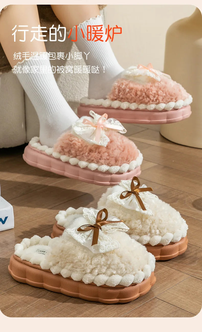 2026 New Women's Plush Slippers - Bow Detail Winter House Shoes, Ultra-Soft Non-Slip Indoor Slippers for Home&Maternity Comfort
