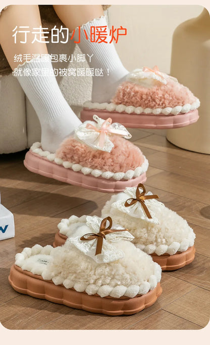 2026 New Women's Plush Slippers - Bow Detail Winter House Shoes, Ultra-Soft Non-Slip Indoor Slippers for Home&Maternity Comfort