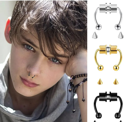 Fake Piercing Nose Ring Hoop Septum Non Piercing Nose Clip Rock HipHoop Stainless Steel Magnet Fashion Punk Body Women Jewelry