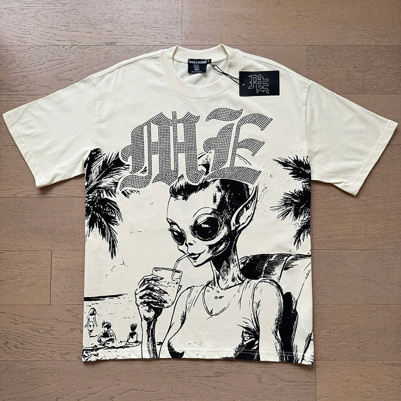 Fashion Brand MIXED EMOTION T-shirts Men Women Couple Streetwear Angel Print Summer Top Tee Round Neck Short Sleeve