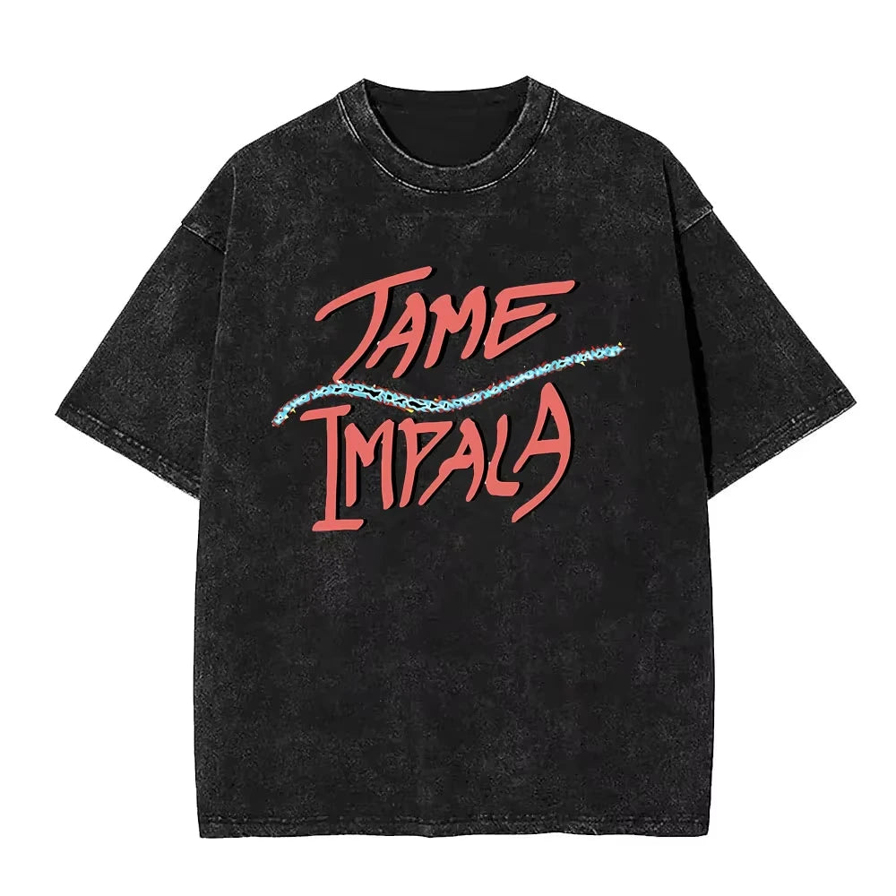 2025 Washed Vintage Tame Impala Graphic Print T-shirts Men's Clothing Pop Rock Band T-shirt Men Women Fashion Retro T Shirt