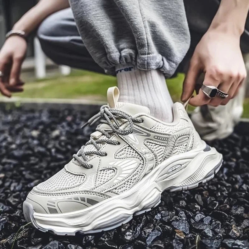 Men's 2026 Spring New Breathable Mesh Sneakers Korean Y2K Trendy Versatile Thick Sole Sports Casual Dad Shoes