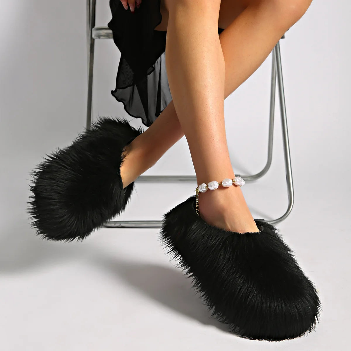 New Fur Slippers Imitation Fur Mueller Shoes Famous Height thick Soled Slippers