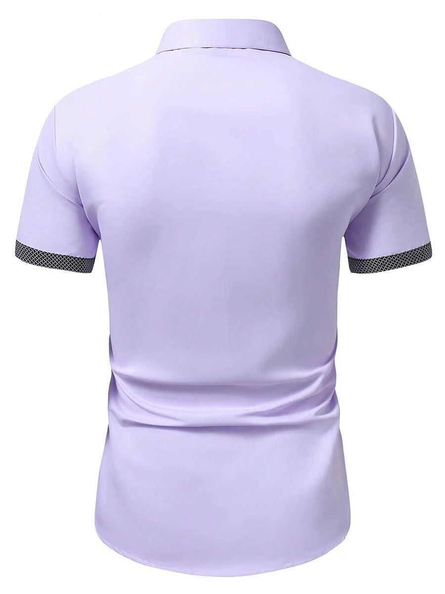 Spring Summer New Men Clothes Short Sleeve Spell Color Shirt 95% Polyester 5%Spandex