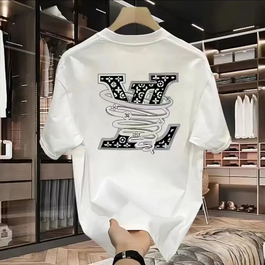 100% pure cotton men's luxurious brand letter print T-shirt, short-sleeved T-shirt, high-quality men's clothing, streetwear