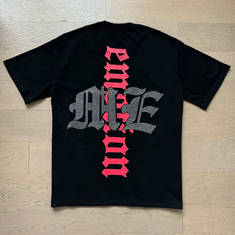 Fashion Brand MIXED EMOTION T-shirts Men Women Couple Streetwear Angel Print Summer Top Tee Round Neck Short Sleeve