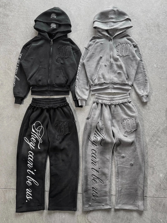 Y2K Harajuku Punk Gothic Loose Hooded Sweatshirt American Embroidered Patch Casual Double Hooded High Street Retro Sports Sui