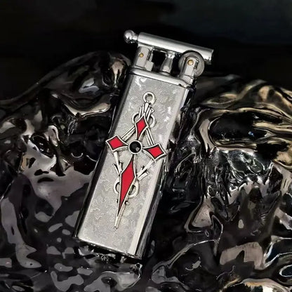 New high-end handmade retro cross outdoor lighter with metal grinding wheel and open flame portable lighter smoking gift