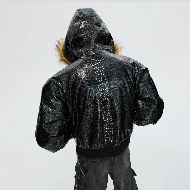 LUZHEN 2025 Winter New Original Reversible Wear Leopard Print Fur Hooded Padded Coat Men's Fashion Street Leather Parkas JY5630