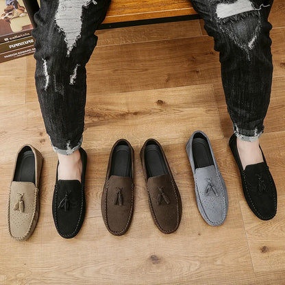 Fashion suede tassel men's casual leather shoes sneakers for lazy people  comfortable driving shoes