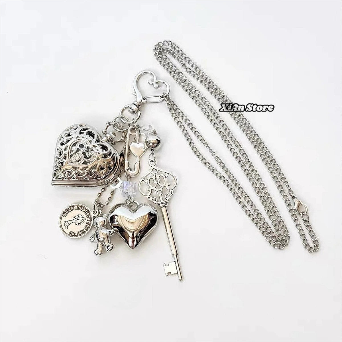 Original Hollow Heart Pocket Watch Chain keychain Design Steampunk Clock Vintage Necklace Pendant Jewelry Watch Men Women Gift