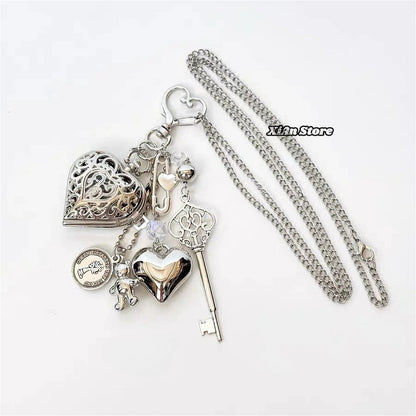 Original Hollow Heart Pocket Watch Chain keychain Design Steampunk Clock Vintage Necklace Pendant Jewelry Watch Men Women Gift