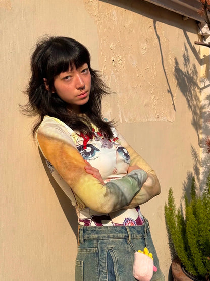 Karrram Japanese Y2k Anime Print T-shirt 2000s Aesthetics Long Sleeve Tee Shirt Vintage Harajuku Slim Tops Kawaii Lolita T Shirt