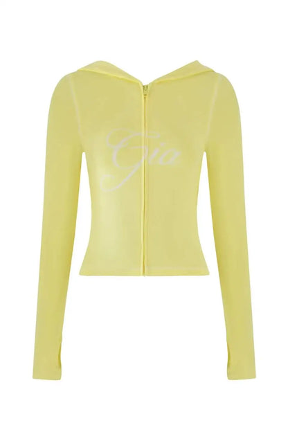 Gia zip-up cap long sleeve high spring top & low waist micro flared pants